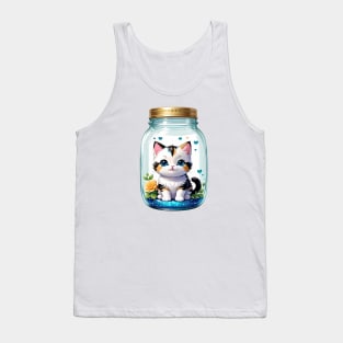 Cute Cat With Flowers Blooming In Mason Jar Tank Top